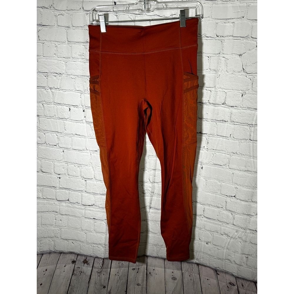 Fabletics Motion365 High Waisted Mesh Pocket Leggings Rust Orange Womens Small